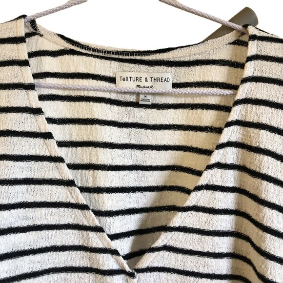 Madewell Texture & Thread Wrap Tie Top Black White Striped Short Sleeve Size M - Picture 3 of 11
